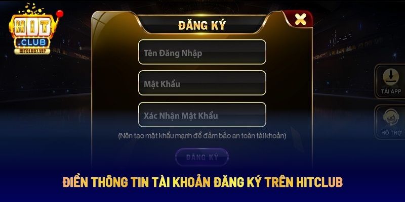 Điền thông tin tài khoản đăng ký trên HitClub